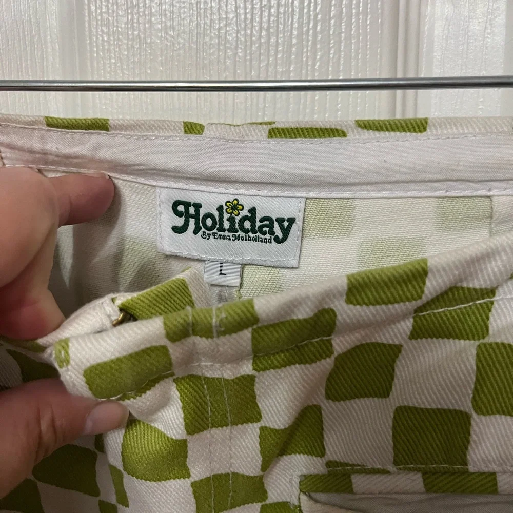 EMMA MULHOLLAND on Holiday Check Kokomo Pant Olive Zip Closure 100% Cotton  L‎
